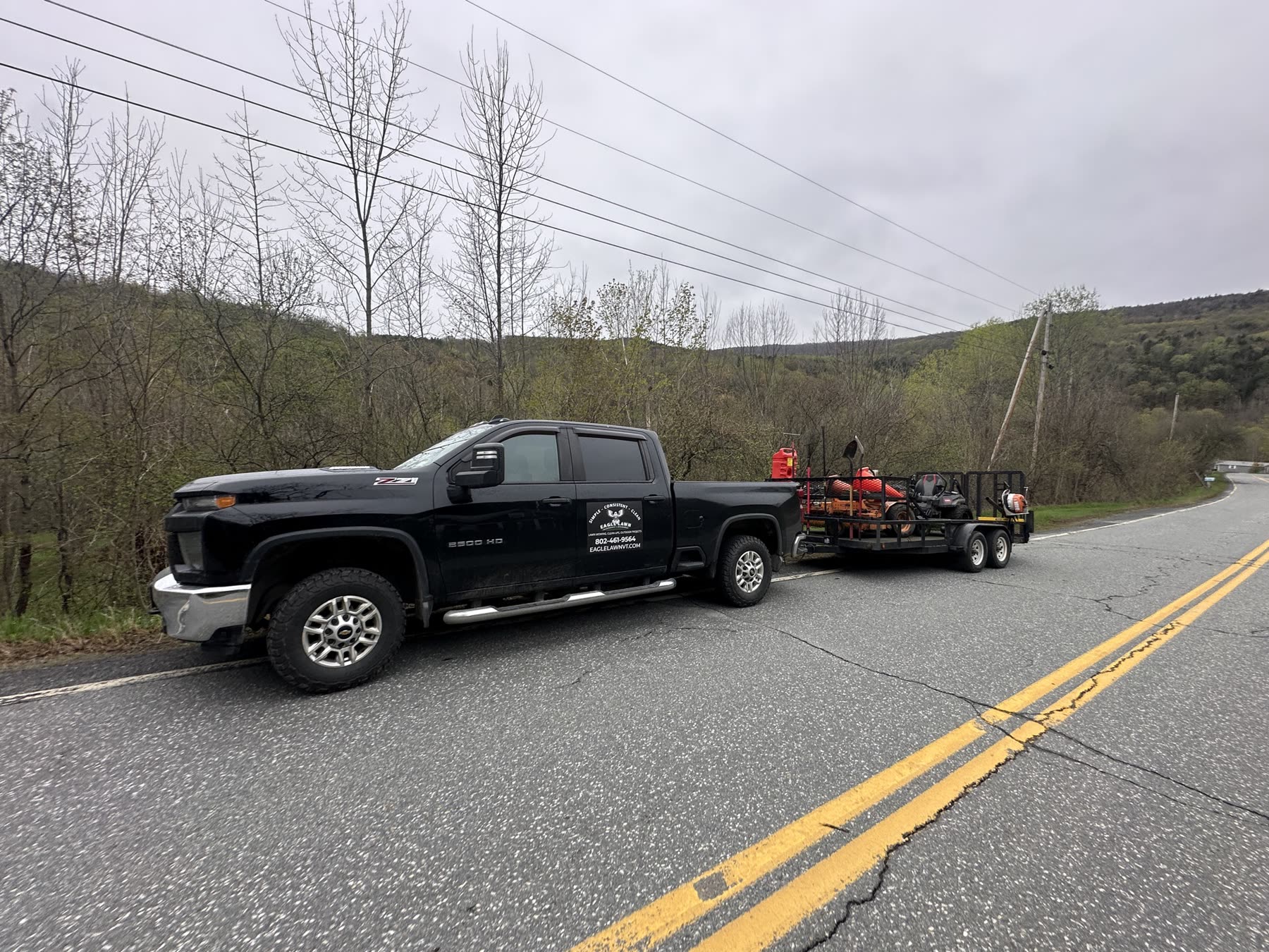 Truck and trailer on a valley road